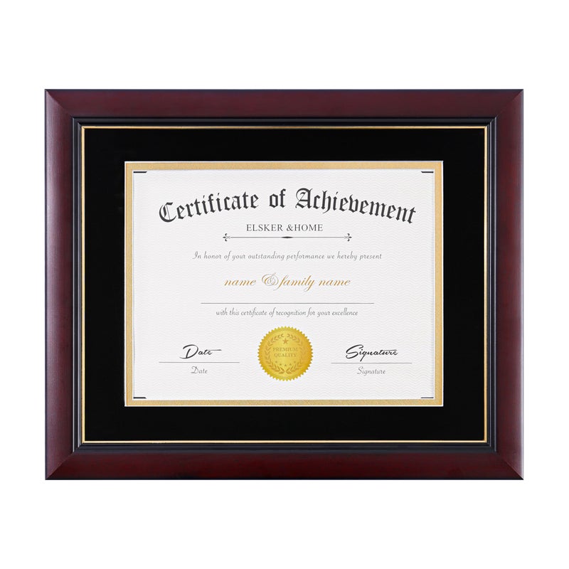 ELSKER&HOME Picture Frame - Classic Cherry Wood, 10.5x11 inches, Certificate Frame with Semi-Tempered Glass, Velvet Mat, Black - Image 1